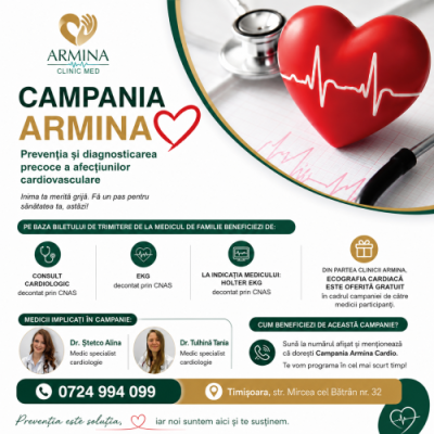 Consult Cardiologie cu bilet de trimitere ECOCARDIOGRAFIE GRATUITA în Timișoara la Armina ClinicMed
